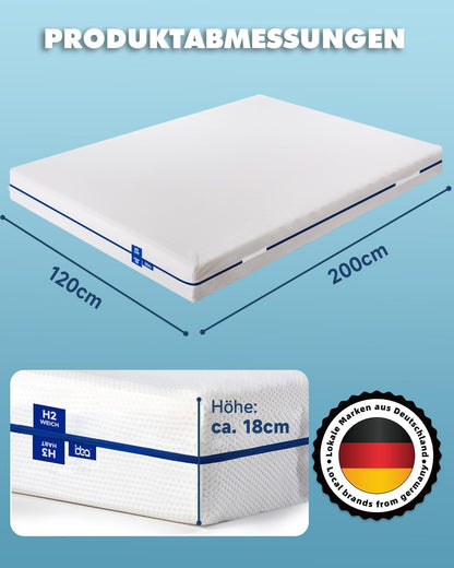 IDEA Matras, 120 x 200 cm, orthopedische 7 zones koudschuimmatras, 2-in-1, hardheidsgraad H2 en H3, zacht en stevig), hoogte 18 cm, Öko-Tex gecertificeerd (18 cm, 120 x 200 cm)