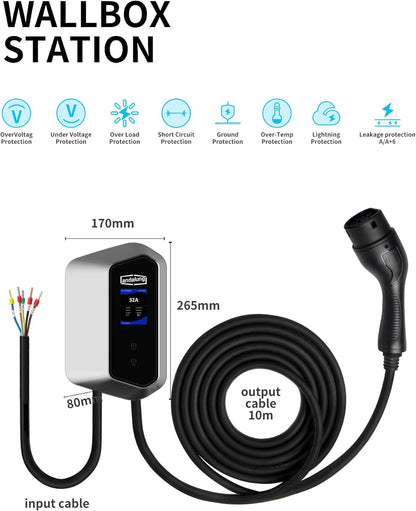 EV Oplaadstation – Elektrische Autolader – EV Charger – Thuislaadpunt – Type 2 Laadpaal – 7 kW Eenfase – 10 Meter Kabel met Wifi & Bluetooth