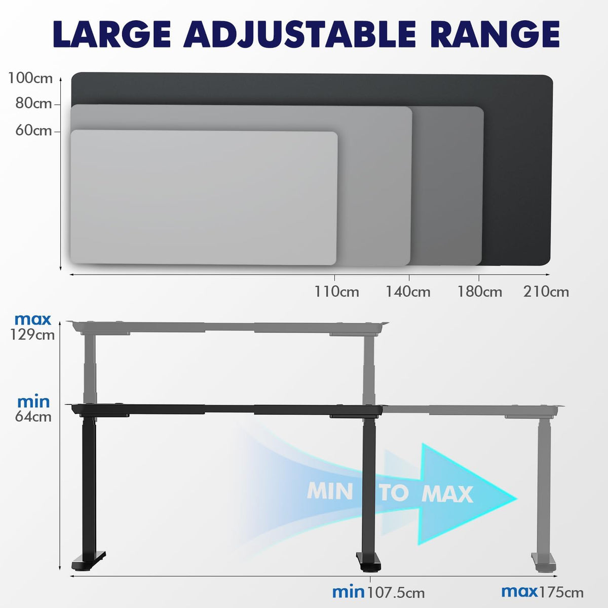 AIMEZO Electric Height Adjustable Desk Frame with Dual Motors, 4 Memory Control and Anti-Collision Protection, Load Capacity up to 120kg, Black - QUORE