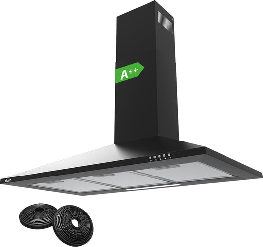 Afzuigkap – Wandafzuigkap, Schouwafzuigkap, Wandkap, Keukenafzuigkap – 90 Cm RVS Wandmodel – A++, 370 M³/U, 3 Standen, Koolstoffilter
