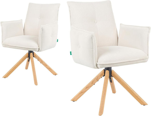 Draaibare Eettafelstoel – Eetkamerstoel – Stoel – Zithoekstoel – Draaistoel – Crèmekleurig – 360° Draaibaar Frame – Geolied Eikenhout