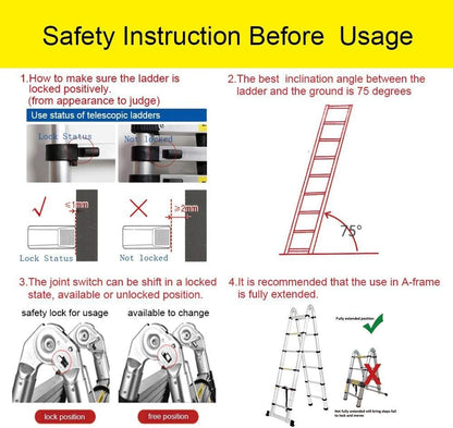 MEYKEY Inklapbare telescopische ladder, multifunctionele ladder, uittrekbare draagbare ladder, maximale draagkracht 150 kg, zilver