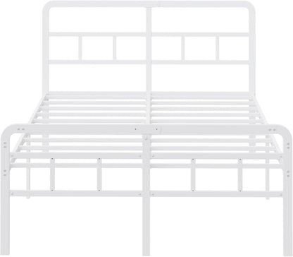 Bedframe 160 x 190 met Hoofdbord en Voeteneind, 46 cm Hoogte Metaal Tweepersoonsbed met Zware Metalen Lattenbodem, Minimalistisch Ontwerp, Eenvoudig te Monteren, Geluidsarm, Wit