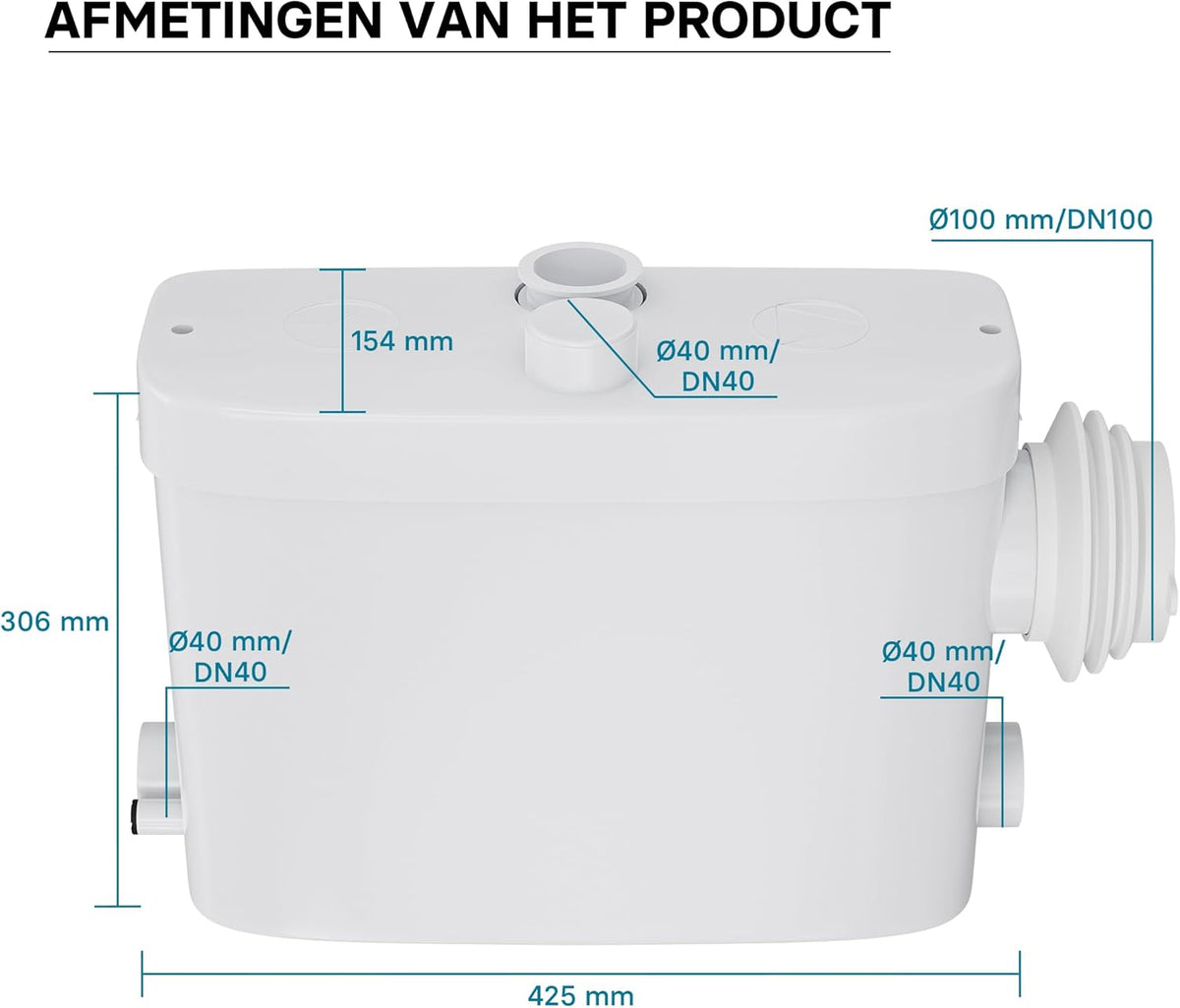 Opvoerinstallatie voor afvalwater en fecaliën – Fecaliënpomp – Afvalwaterpomp – Rioolpomp – Vuilwaterpomp met zijaansluiting – 450 W – Opvoerhoogte 7,5 m