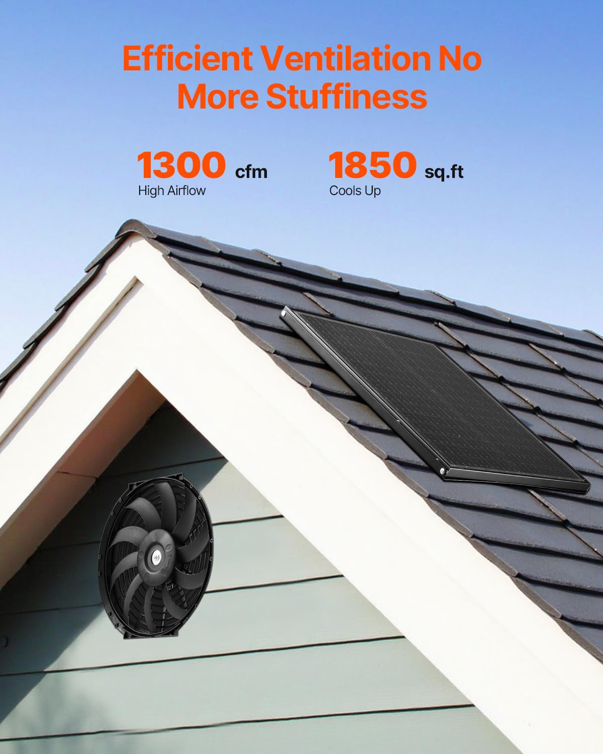 VEVOR Ventilator, op zonne-energie, ventilatie, diameter 340 x 70 mm, dakafvoerventilator met instelbare thermostaat, buitenrooster, 1300 CFM luchtstroomcapaciteit, voor gevel, dak, garage, werkplaats