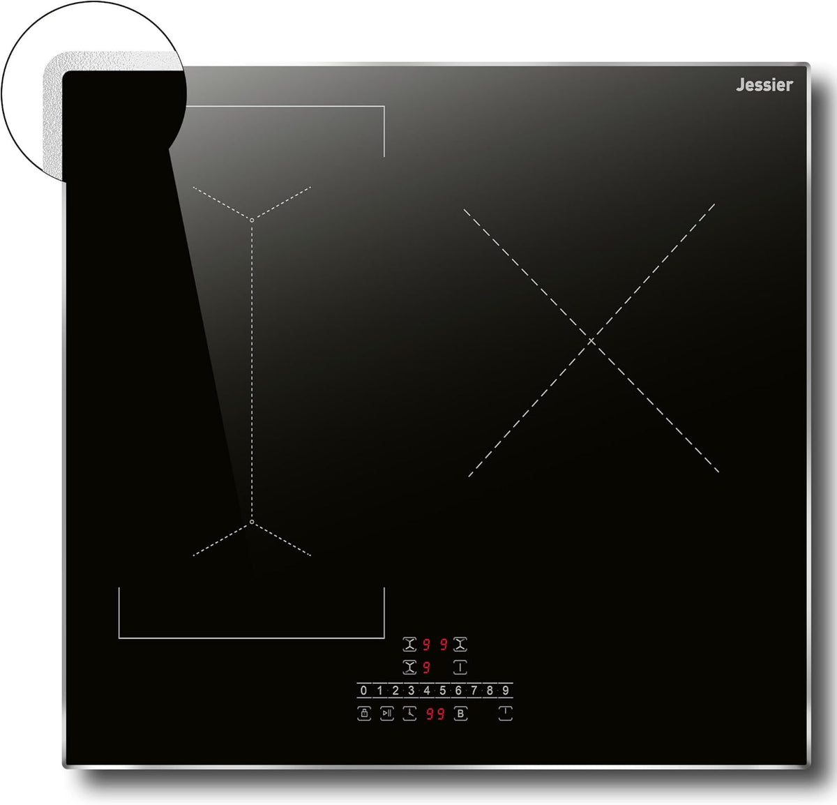 Inductie Kookplaat 3 platen 6800W, Jessier Ingebouwde elektrische kookplaat met flexibele zone voor BBQ, 9 Power Levels instelling, Pauzefunctie, Timer, Kinderslot, Boost functie, Zwart