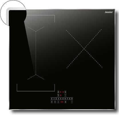Inductie Kookplaat 3 platen 6800W, Jessier Ingebouwde elektrische kookplaat met flexibele zone voor BBQ, 9 Power Levels instelling, Pauzefunctie, Timer, Kinderslot, Boost functie, Zwart