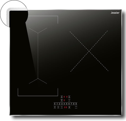 Inductie Kookplaat 3 platen 6800W, Jessier Ingebouwde elektrische kookplaat met flexibele zone voor BBQ, 9 Power Levels instelling, Pauzefunctie, Timer, Kinderslot, Boost functie, Zwart