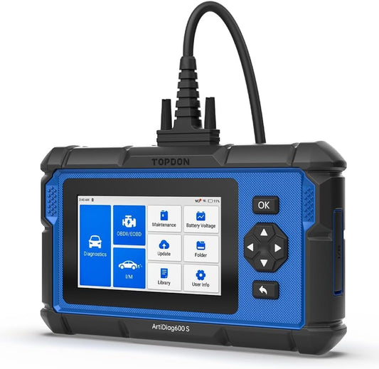 TOPDON ArtiDiag600S OBD2-codelezer, autodiagnosetool voor 4 systemen: motor/ABS/airbag/AT, 8 resetfuncties voor olie/rem/SAS/BMS/ABS/DPF/TPMS/gasklep, levenslange gratis update