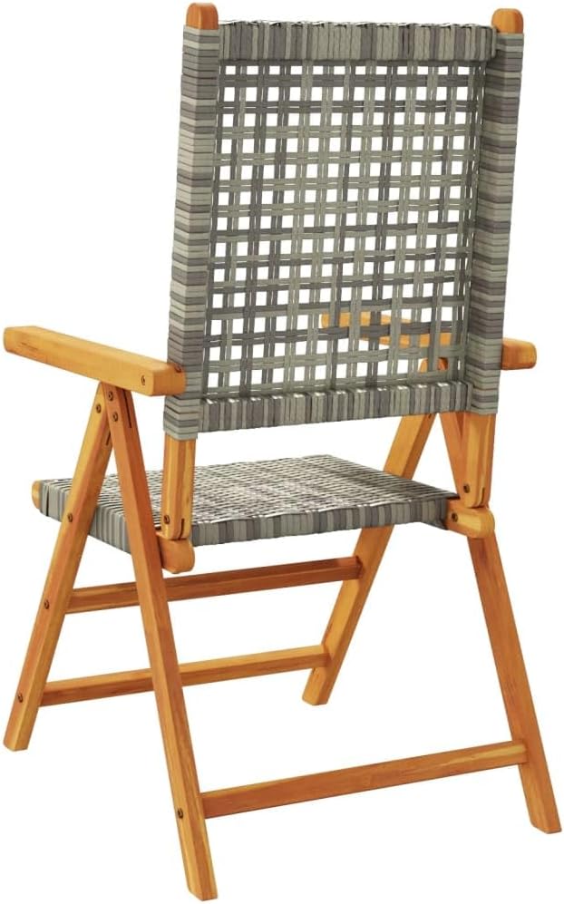 8 stuks tuinstoelen van rotan, polyethyleen, massief hout, grijs, met verstelbare functie en robuuste structuur voor buiten, duurzaam en comfortabel - QUORE