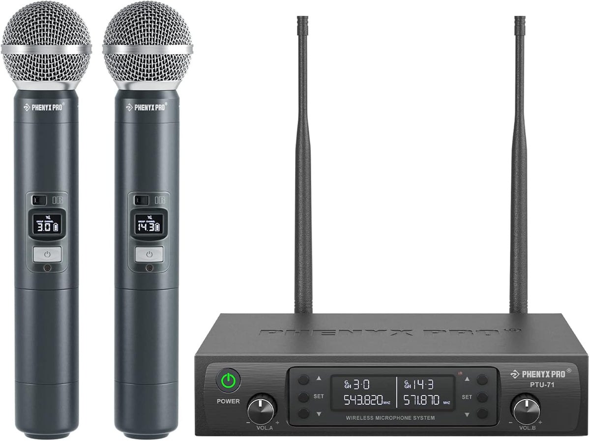 Draadloos Microfoonsysteem – Draadloze Microfoonset – Karaoke Microfoonset – Handmicrofoonset – UHF Microfoonset – 2 Handmicrofoons – Automatische Kanaalscan – Bereik Tot 100 Meter