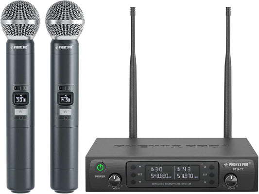 Draadloos Microfoonsysteem – Draadloze Microfoonset – Karaoke Microfoonset – Handmicrofoonset – UHF Microfoonset – 2 Handmicrofoons – Automatische Kanaalscan – Bereik Tot 100 Meter