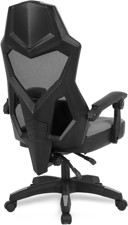 Ergonomische gamingstoel, bureaustoel, wit en zwart, ademend net, verstelbare rugleuning 135 graden
