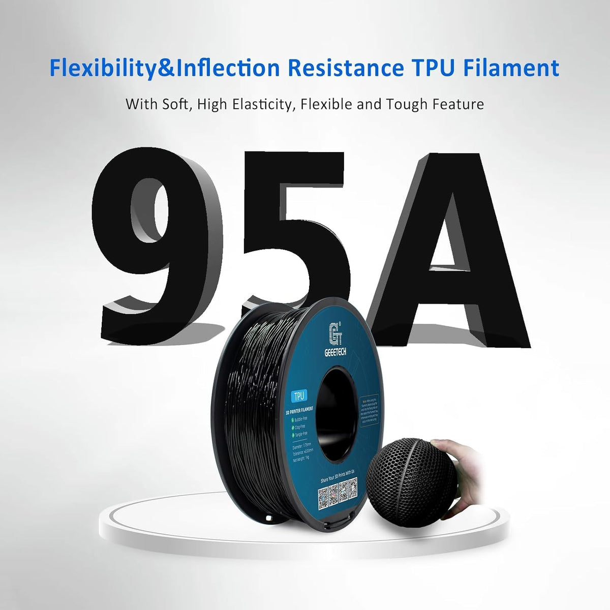 TPU-filament – Flexibel Filament – Elastisch 3D Filament – Rubberachtig Filament – UV-bestendig Filament – 6 kg (3x Zwart + 3x Wit) – 95A Hardheid – Diameter 1,75 mm