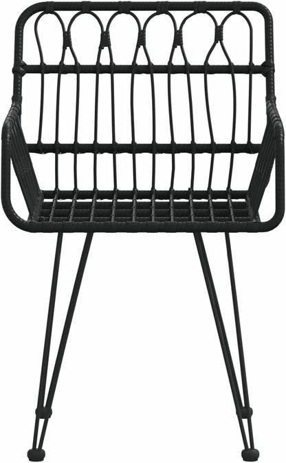 Stoel met armleuningen, stapelbare tuinfauteuil, tuinstoelen 2 stuks met armleuningen, zwart, 56 x 64 x 80 cm, PE rotan - QUORE