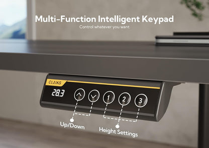 Claiks Electric Standing Desk, Height Adjustable Standing Desk, 140x60cm Sit-Stand Home Office Desk with Split Board, Black Frame/Black Top, P1.01.001 - QUORE