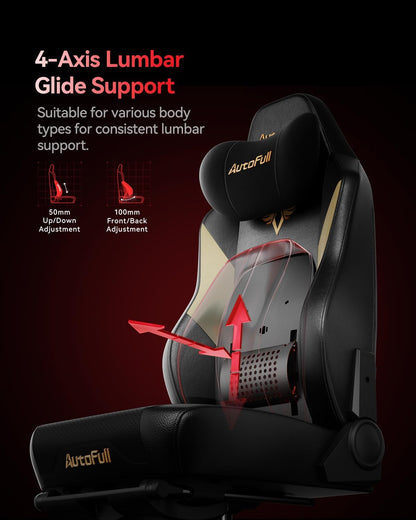 AutoFull M6 Ultra Gaming Stoel, Gaming-stoel met massagefunctie, 720° verstelbare armleuning, Auto Dynamic Tracking lendensteun, Ergonomische gaming stoel met voetsteun, Zwart