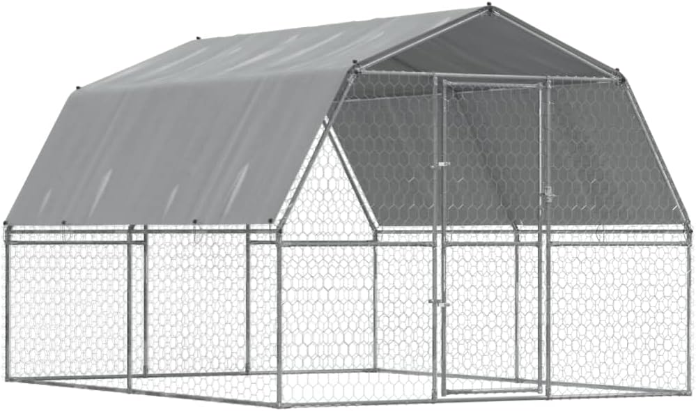 Dog Cages 2 Pack with Roof and Door Silver Galvanized Steel Chicken Coop with Roof, Walk-In Chicken Coop for Chickens Chicken Coop Duck Pen Outdoor