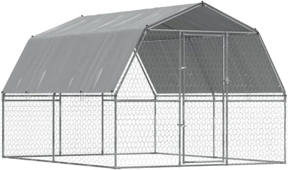 Dog Cages 2 Pack with Roof and Door Silver Galvanized Steel Chicken Coop with Roof, Walk-In Chicken Coop for Chickens Chicken Coop Duck Pen Outdoor