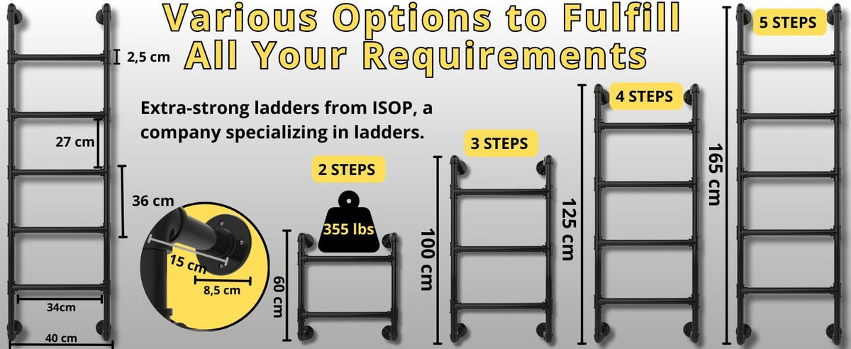 4-Stap Wandhangend Ladder – Metaal Klimmen Toegang voor RV, Zolder en een Stapelbed – Vaste Verslaafd Design - 4 Sport Muur-Vaste Ladder – Kelder Egress-Venster En Exit - Emergency Escape voor Woninge