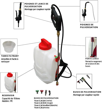 Elektrische Rugsproeier – Backpacksproeier – Batterijsproeier – Dorsale Sproeier – Tuinsproeier – 16 Liter Tank – 9 Meter Sproeibereik – 3 Liter Per Minuut Flow – 40 cm RVS Lans – 2 Batterijen