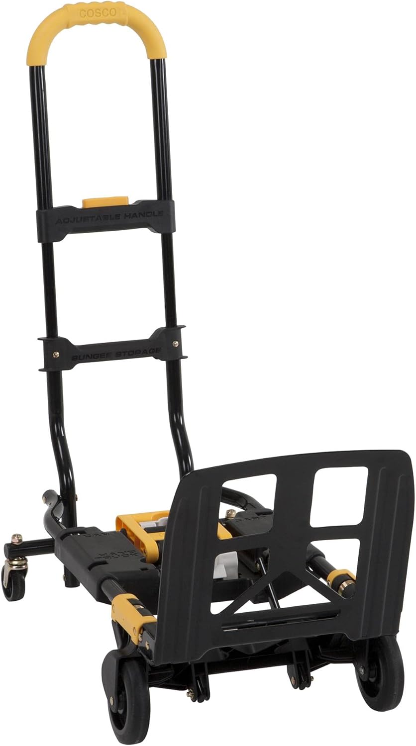 COSCO 12225YGB1E 2-in-1 opvouwbare steekwagen, 300 lbs, capaciteit, meerdere posities met uitschuifbare handgreep, geel