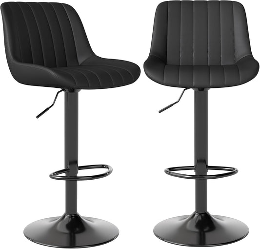 Youhauchair Barkrukken Set van 2, In Hoogte Verstelbare Barkruk met Rugleuning, PU Lederen Barstoelen Bar Stool, Moderne Barstoel Keuken Kruk