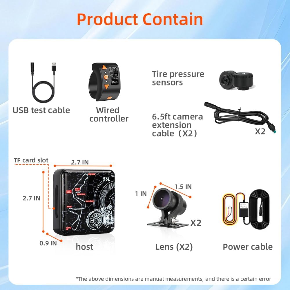 VSYSTO Motor-dashcam met 150° groothoek, dubbele lens voor en achter, 1080p motorcamera, waterdicht, met OLED-bekabelde controller, Starlight nachtzicht, TPMS, G-sensor, WDR