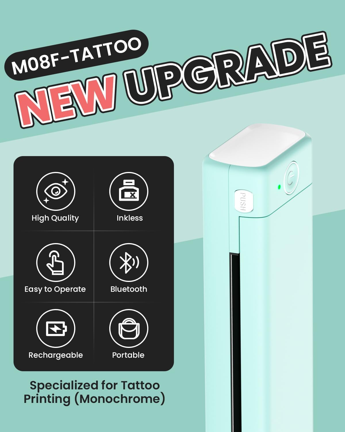 Phomemo M08F Tattoo Transfer Stencil Printer, Tattoo Transfer Thermal Copier with 10Pcs Free Transfer Paper, For Beginners, Tattoo Artists, Compatible with Smartphones and PC - QUORE