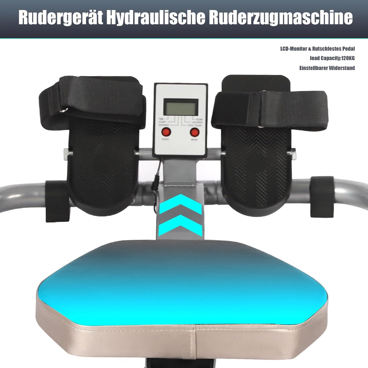 Home Rowing Machine, Hydraulic Rowing Machine, LCD Display, Adjustable Resistance 15-55 kg for Exercising Arms, Chest, Stomach and Back, 110 × 61 × 21 cm - QUORE