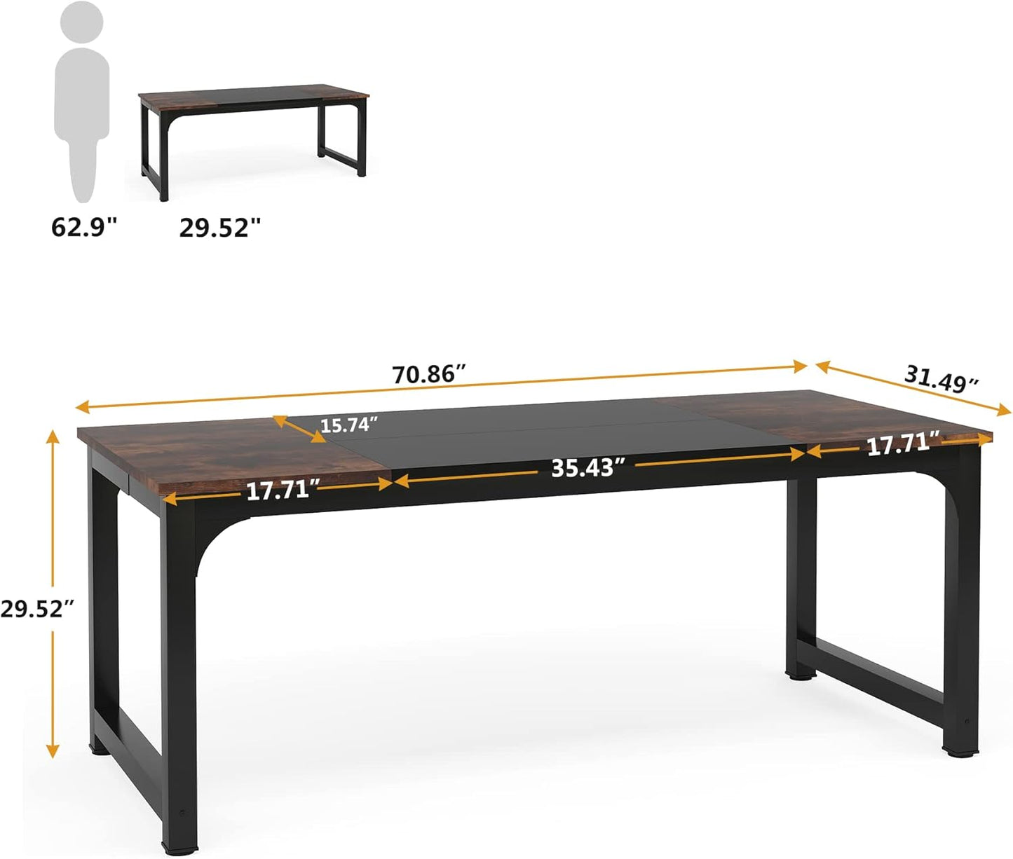 Tribesigns Computer Desk 180x80CM Large Industrial Desk for Home Office, PC and Laptop Workstation with Spacious Worktop and Leg Space, Sturdy Metal Frame (Rustic Brown)