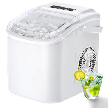 Kleine ijsblokjesmaker, draagbare ijsblokjesmachine met handvat, 9 ijsblokjes in 6 minuten, zelfreinigende draagbare ijsmachines voor thuis, wit