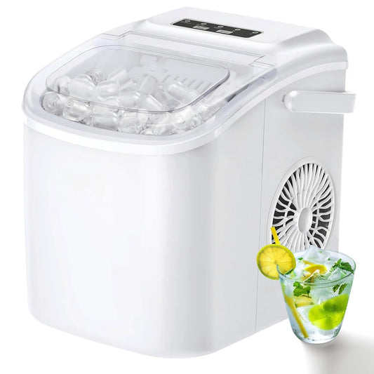 Kleine ijsblokjesmaker, draagbare ijsblokjesmachine met handvat, 9 ijsblokjes in 6 minuten, zelfreinigende draagbare ijsmachines voor thuis, wit