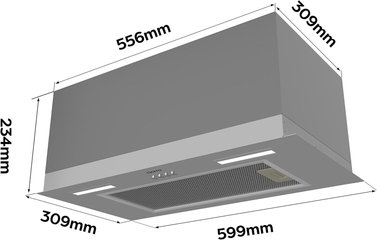 CIARRA CBCS6926A A+++ Inbouwafzuigkap, ventilatorbouwsteen, 60 cm breed, 650 m³/uur, afvoerlucht, inbouwkap, warme led-verlichting, 3 standen, met CBCF003 actieve koolfilter - QUORE
