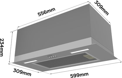 CIARRA CBCS6926A A+++ Inbouwafzuigkap, ventilatorbouwsteen, 60 cm breed, 650 m³/uur, afvoerlucht, inbouwkap, warme led-verlichting, 3 standen, met CBCF003 actieve koolfilter - QUORE