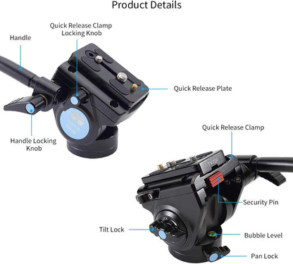 SIRUI AM-5V Fluid videokop, lichtgewicht, 360° panorama, draaibare kantelhoek met Arca Swiss snelkoppelingsplaat, draagkracht 3 kg, voor videocamera, DSLR-camera