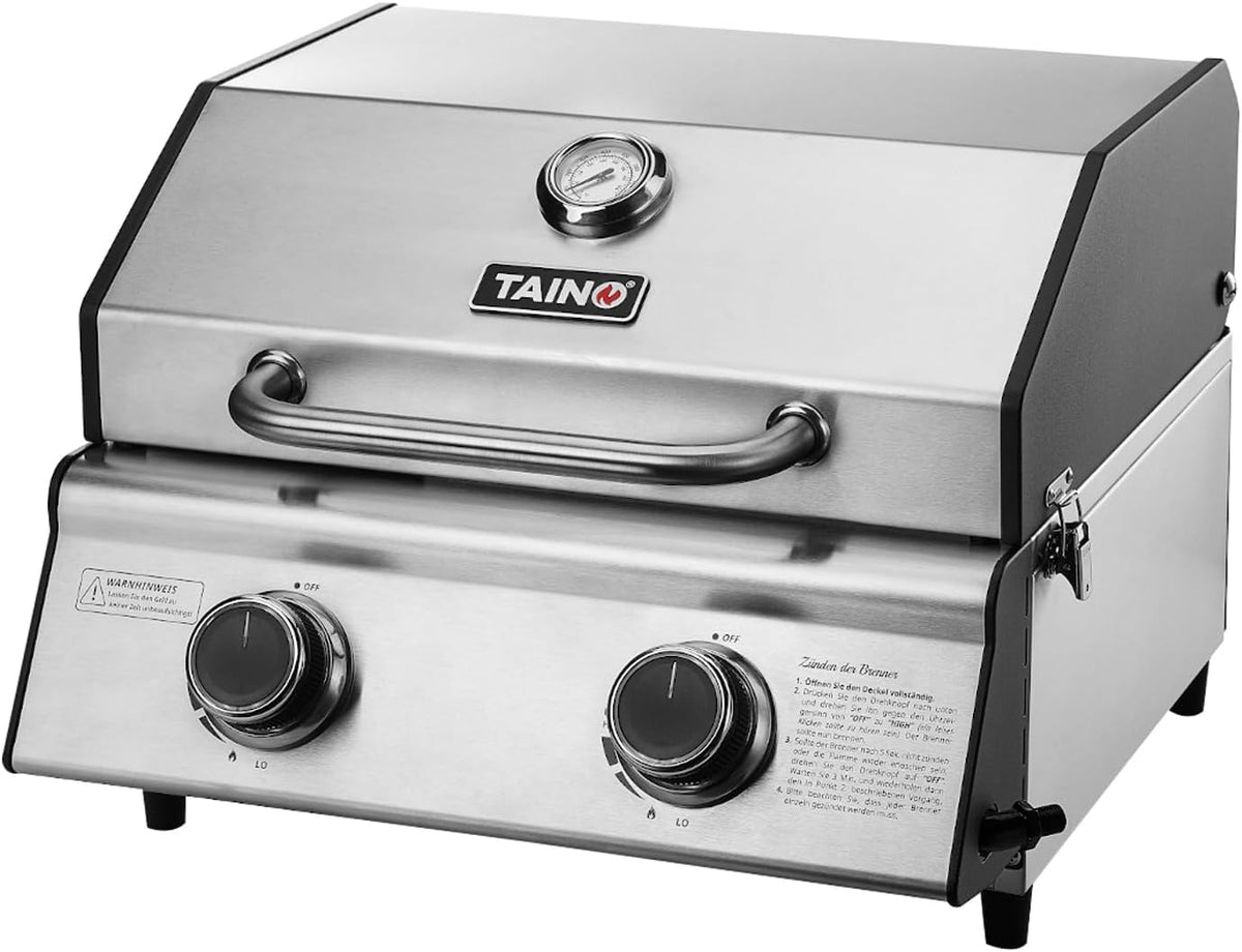 Taino Compact 2.0 S table grill, 2 burners, gas grill, stainless steel, compact camping BBQ - QUORE