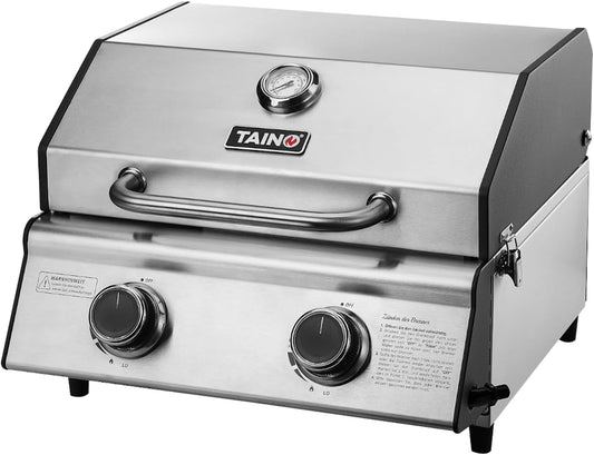 Taino Compact 2.0 S table grill, 2 burners, gas grill, stainless steel, compact camping BBQ - QUORE