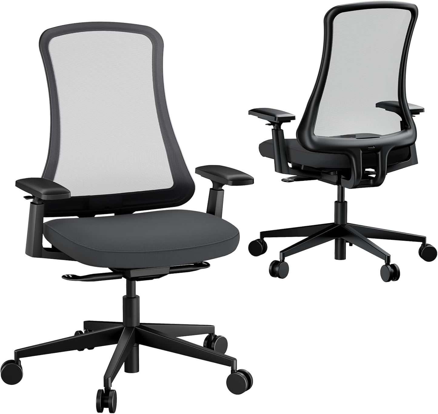 ProtoArc Flexibele ergonomische stoel met hoge rug van ademend nylon net, ademende draaistoel, aanpasbare helling aan het gewicht, ademend zadel, in hoogte verstelbare armleuningen, zwart