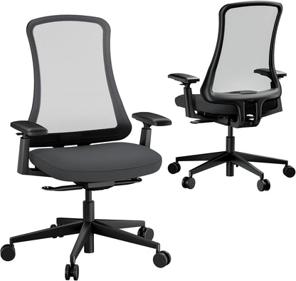 ProtoArc Flexibele ergonomische stoel met hoge rug van ademend nylon net, ademende draaistoel, aanpasbare helling aan het gewicht, ademend zadel, in hoogte verstelbare armleuningen, zwart