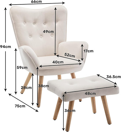 HollyHOME Comfortable Armchair with Footstool Coffee Chair Velvet Accent Chairs Cozy Relaxing Chairs Reading Chair Bedroom, Beige - QUORE