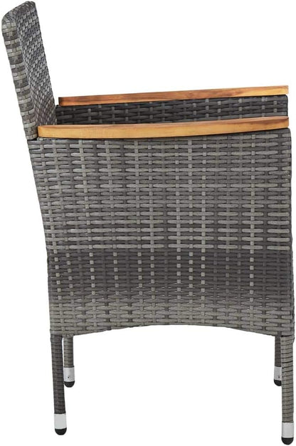 Set of 2 Rattan Garden Chairs with Grey Cushions, Modern Chairs with Armrests Made of Acacia Wood and Weatherproof Steel Frame for Outdoor Use - QUORE