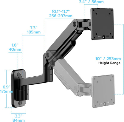 ARES WING Monitor muurbeugel voor 17-49 inch led/lcd-tv-scherm tot 20 kg, heavy duty monitorhouder, wand voor 1 beeldscherm, monitorarm, muurbevestiging met in hoogte verstelbaar, VESA 75/100, zwart