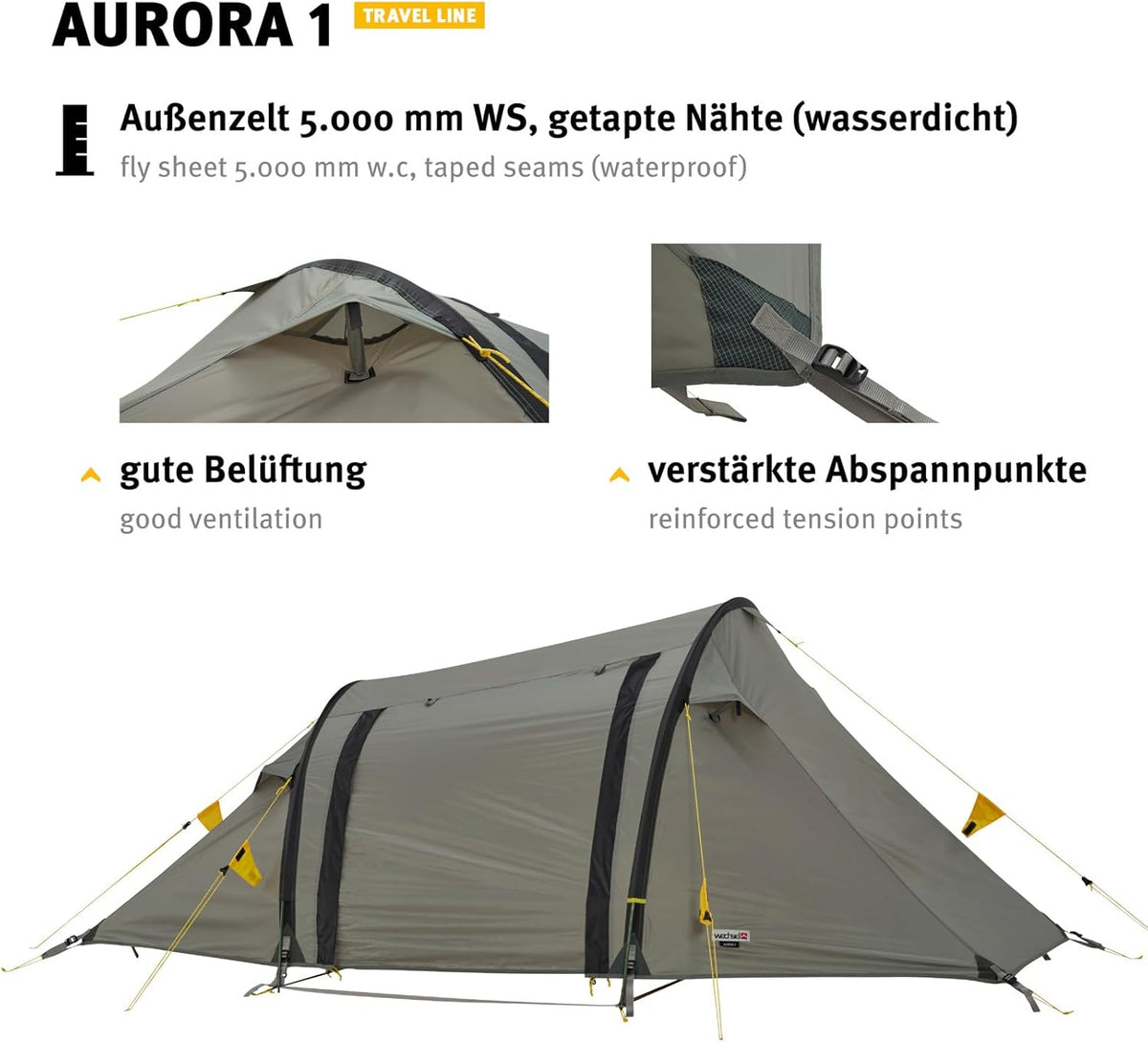 Wechsel Tents Aurora 1 Tunnelzelt - Travel Line - 1 Persoons Tent, 5.000 mm Waterkolom