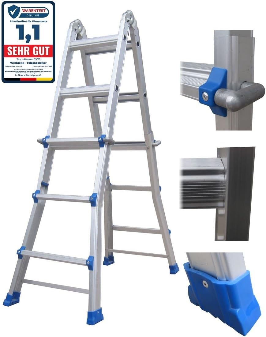 Professionele aluminium telescopische ladder, 4/7/14 treden, ombouwbare trapladder, multifunctionele ladder