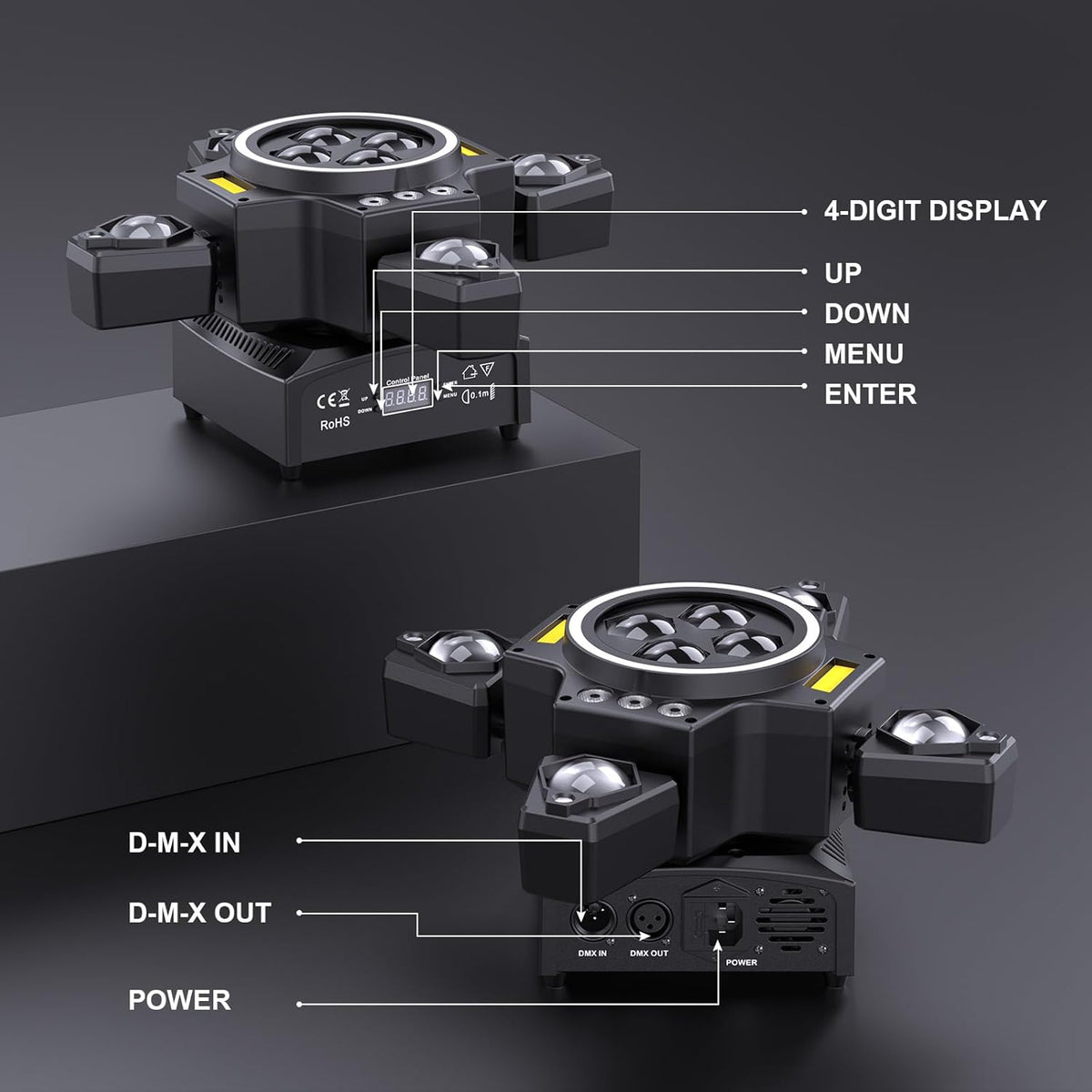 150 W bewegende kop podiumlichtstraal, RGBW LED 4 lamparm wash spotlight met afstandsbediening gouden strobe partylicht schijnwerper voor disco DJ Bar verjaardagsfeest