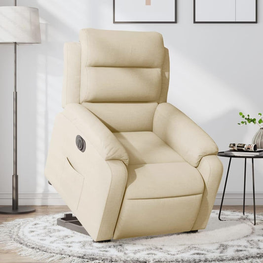 Relaxstoel Met Opstahulp – Elektrische Relaxstoel – Tv-Stoel – Ligstoel – Enkel Ligstoel – Crème Stof – Elektrisch Kantelsysteem – Max 110 Kg Draagvermogen