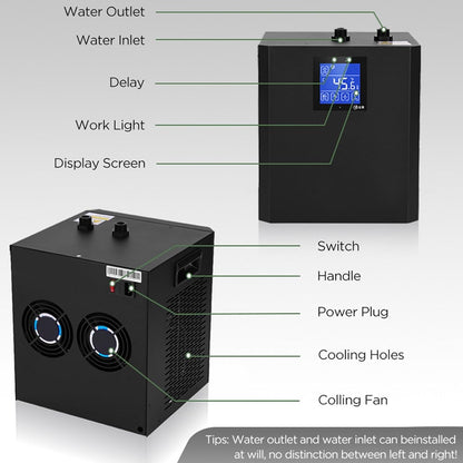 Waterkoeler voor ijsbad – Ijsbadkoeler – Waterchiller – Badkoeler – Koelmachine – 1/3 Pk voor tot 300 liter – LCD-Touchscreen met afstandsbediening en timer