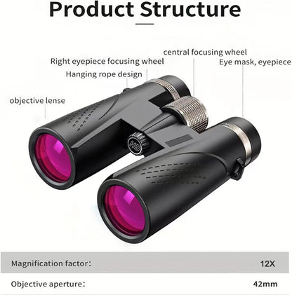 verrekijker, met BAK4-prisma's en FMC-coating, verrekijker voor volwassenen, high-definition, geschikt voor vogels spotten, wandelen, concerten en reizen.