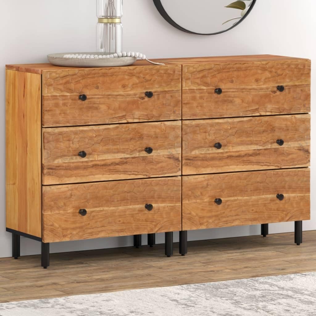 vidaXL Side cabinets 2 pcs 60x33x75 cm solid acacia wood, storage cabinet, dresser cabinet, side cabinet, wall cabinet, storage cabinet, dresser cabinet, sideboard black - QUORE